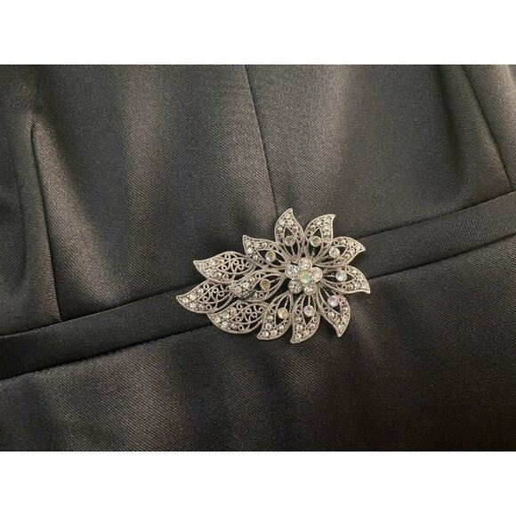 INC International Concepts Dress Size 12P Black Satin with Brooch - Picture 5 of 8